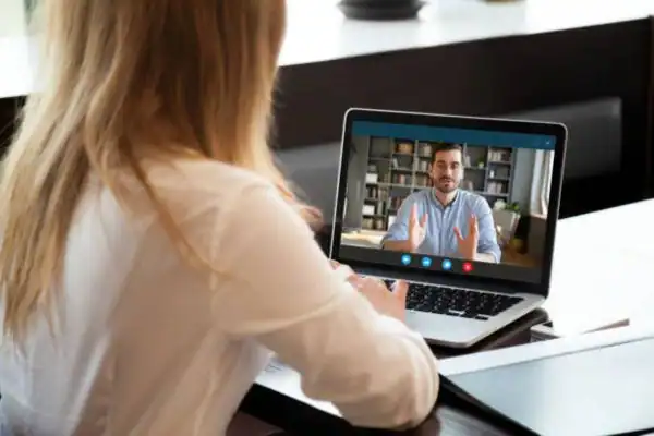 image of woman attending online mediation Bury speak to our team today!